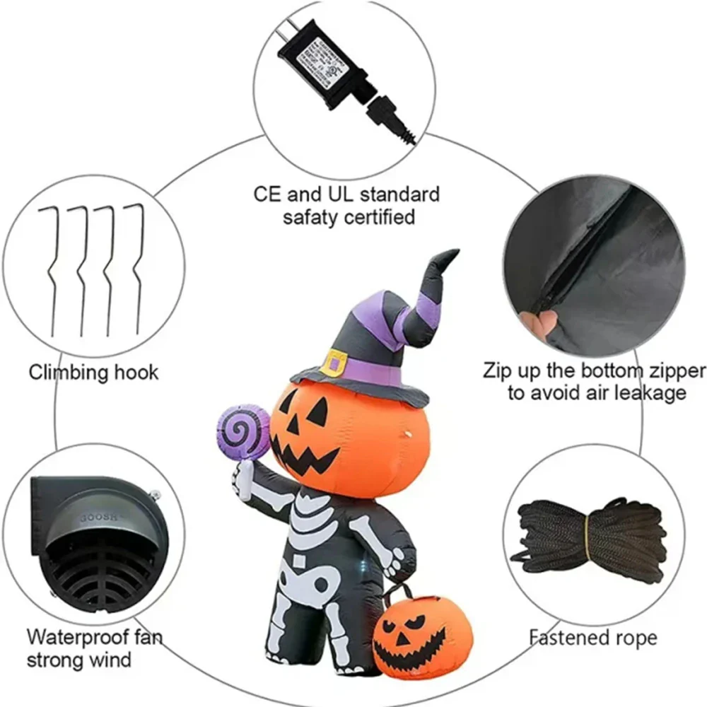 1.7M Halloween Inflatable Pumpkin Skeleton - Image 5